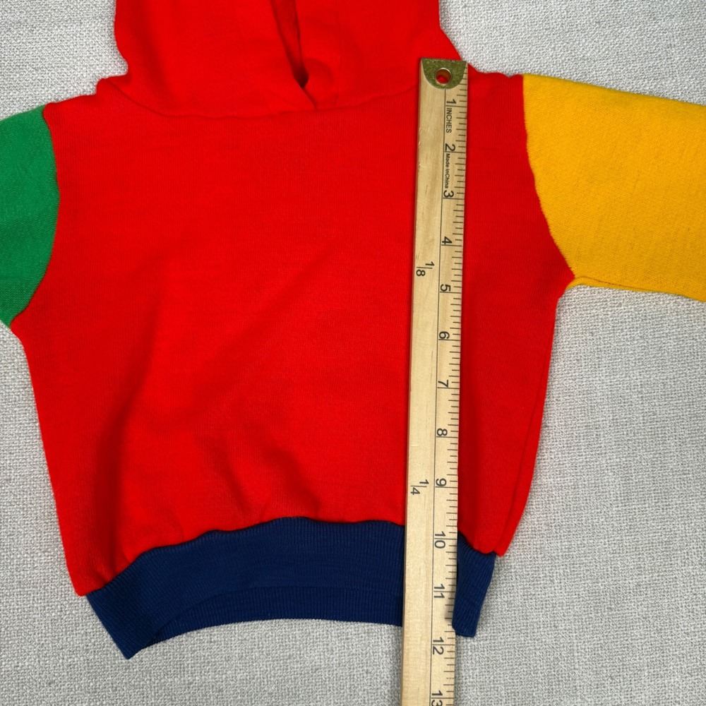 Vintage Colorblock Hoodie Toddler 4T Red Yellow Green Blue Kidcore Retro 1970s - Picture 5 of 5